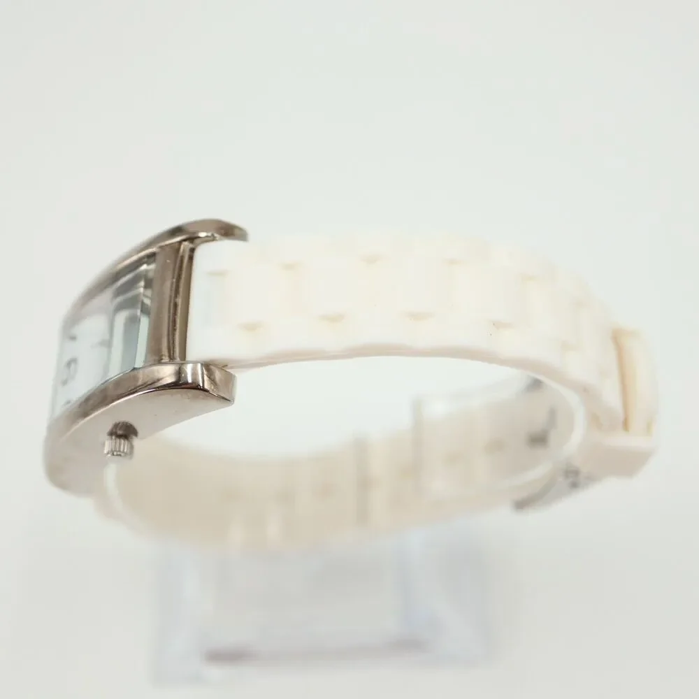 Anne Klein Womens Tank Watch 24mm Silver Tone Silicone 10/6463 New Battery